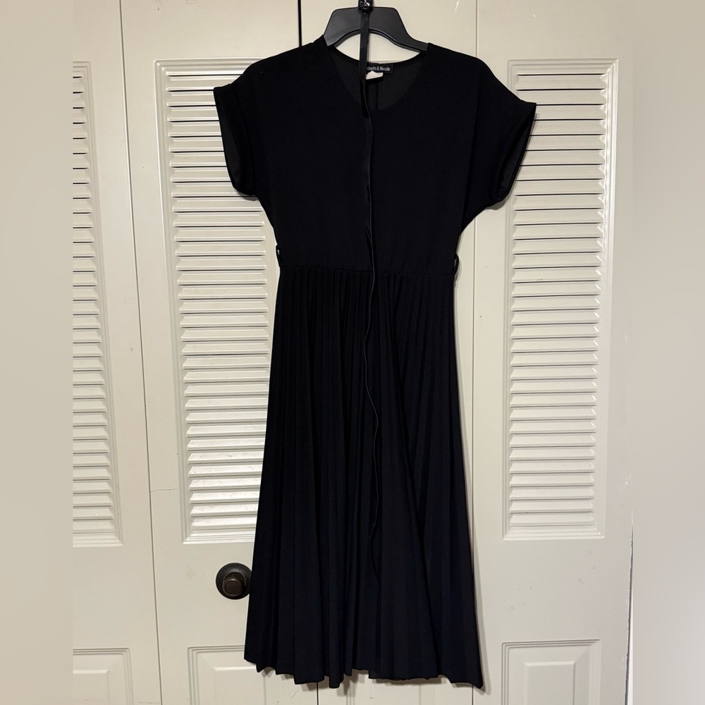 Black Pleated Belt Dress